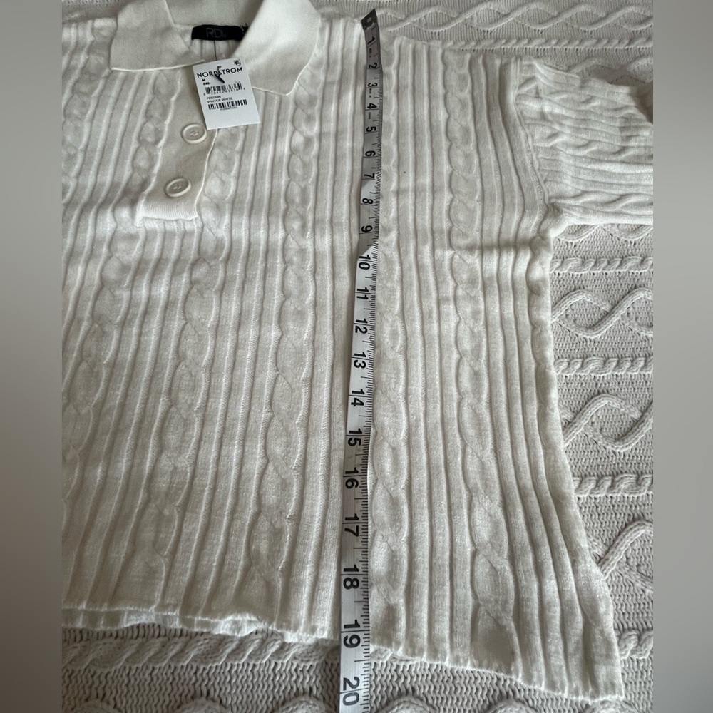 RDI Nordstrom White, Soft Knit Collared Sweater with Button Detail Size Medium - Picture 4 of 14